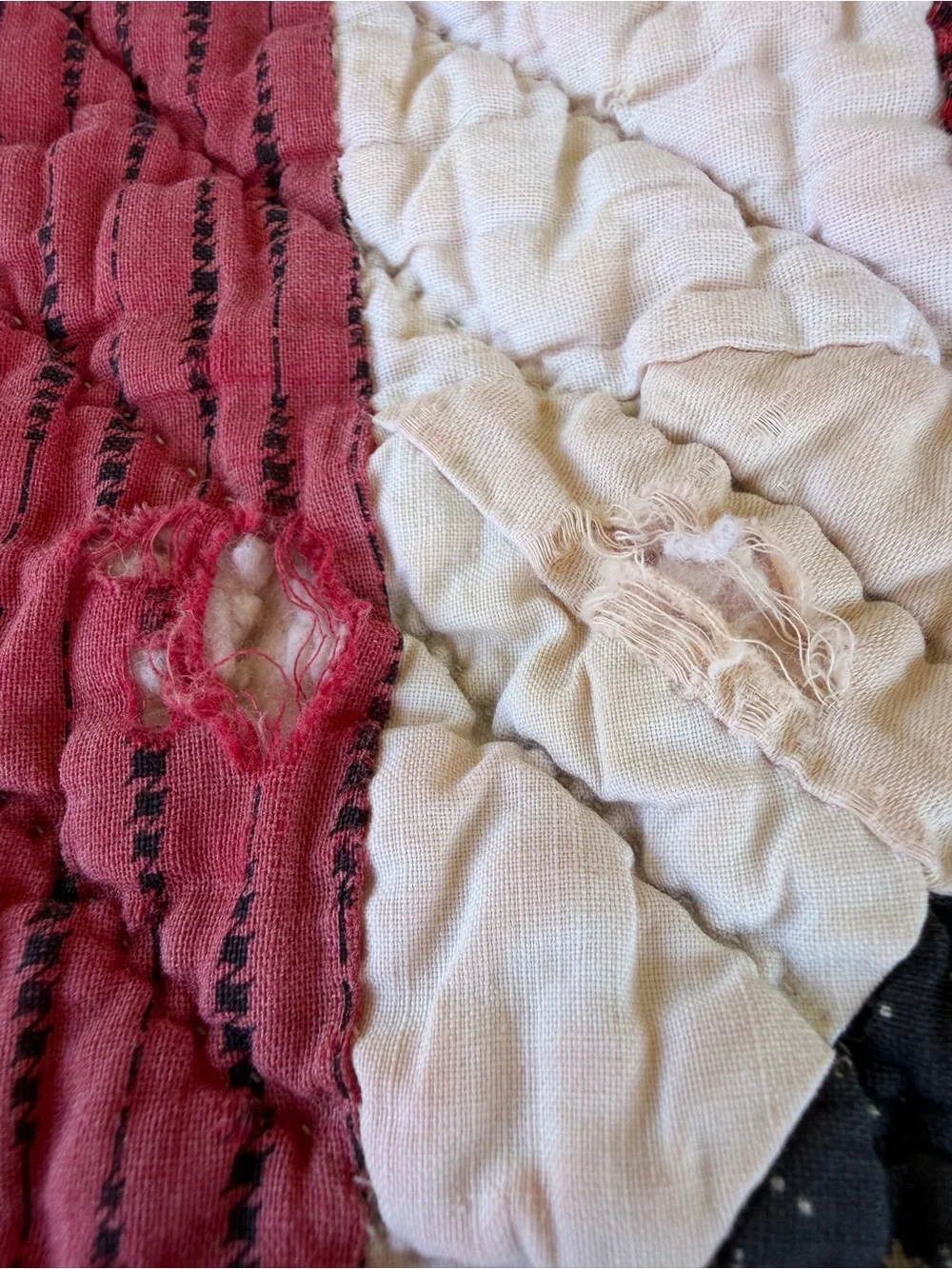 Vintage Lemoyne Star Hand Sewn Quilt Americana Vibes Gauzy Cotton 64x78 CUTTER